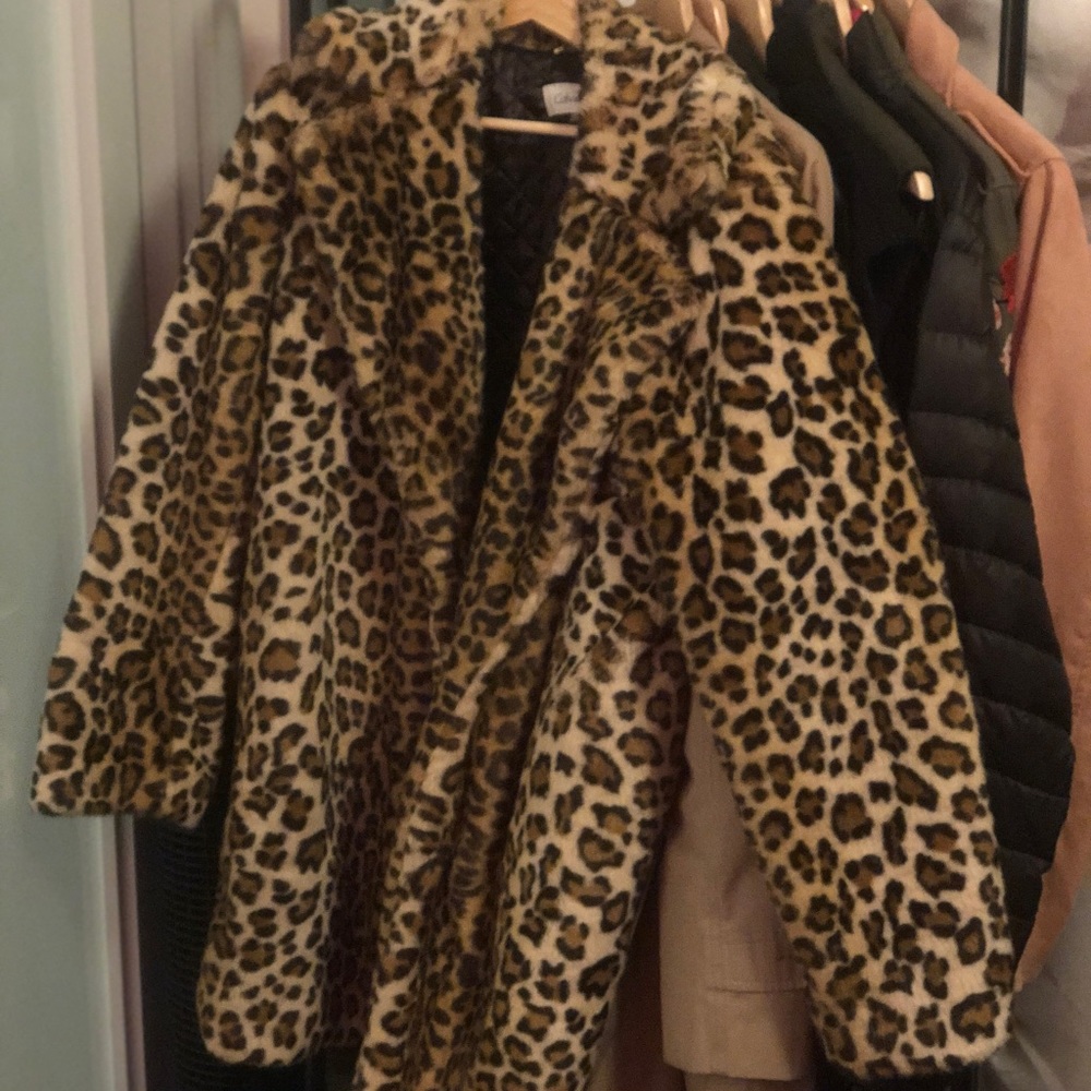 Calvin Klein Leopard Faux Fur Coat